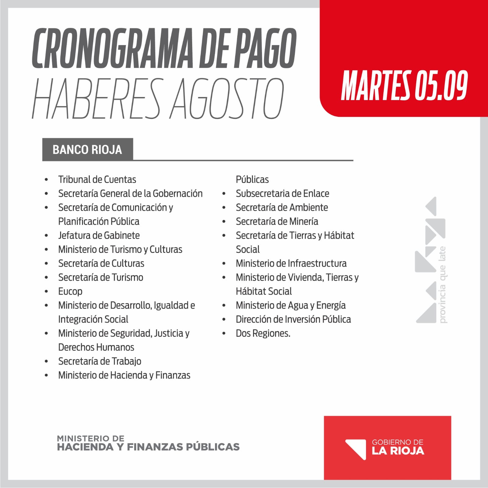 CRONOGRAMA DE PAGO: HABERES AGOSTO - El Informador de La Rioja
