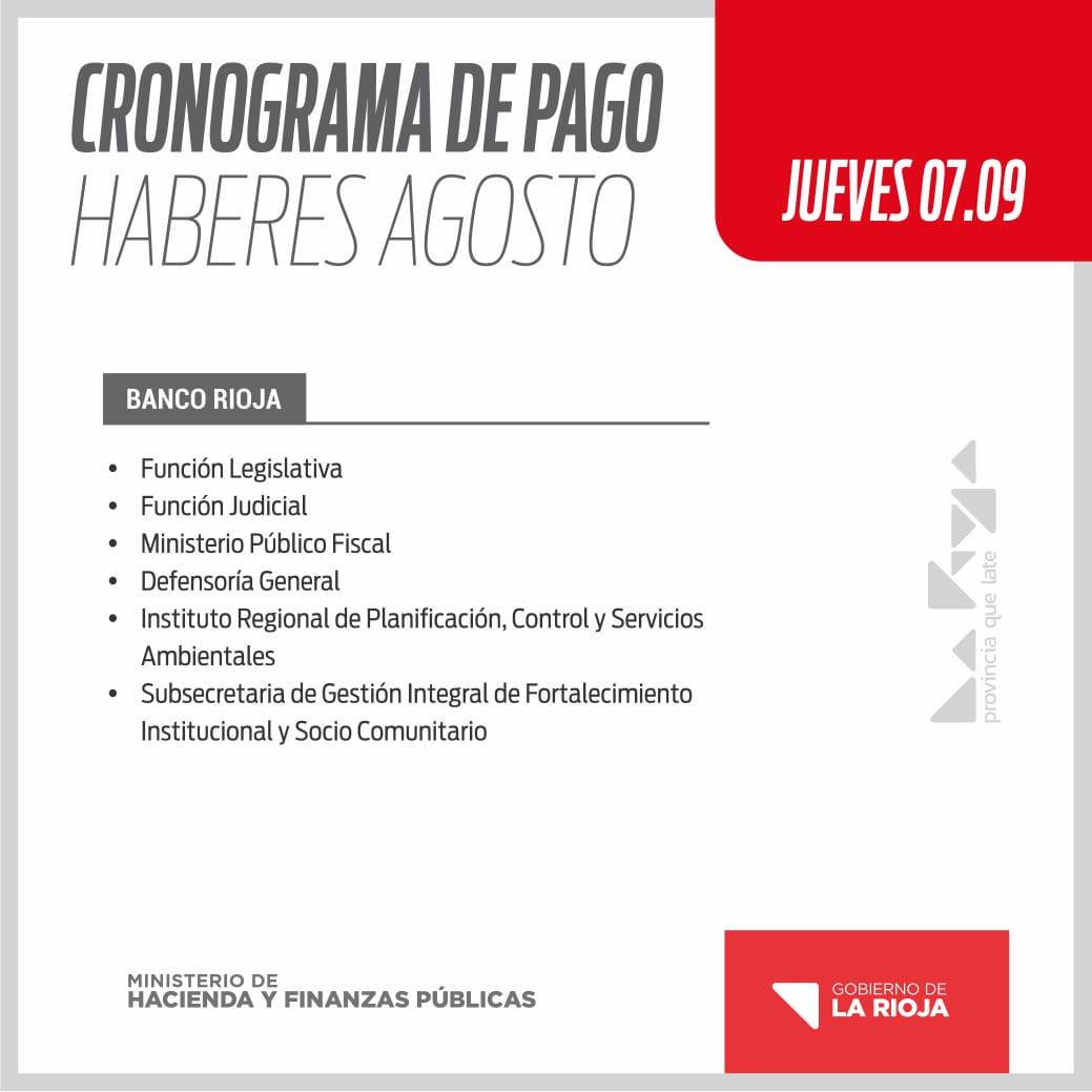 CRONOGRAMA DE PAGO: HABERES DE AGOSTO - El Informador de La Rioja