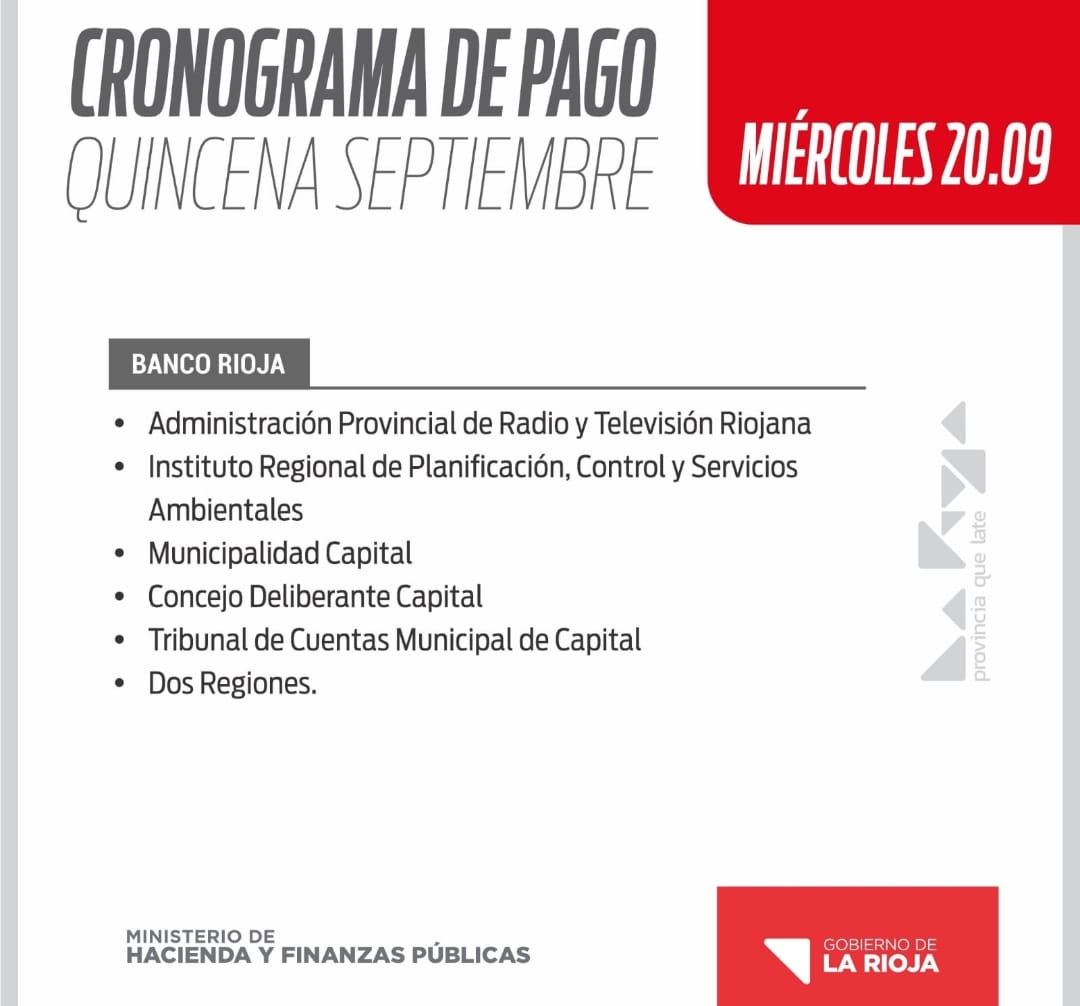 CRONOGRAMA DE PAGO: QUINCENA SEPTIEMBRE - El Informador de La Rioja