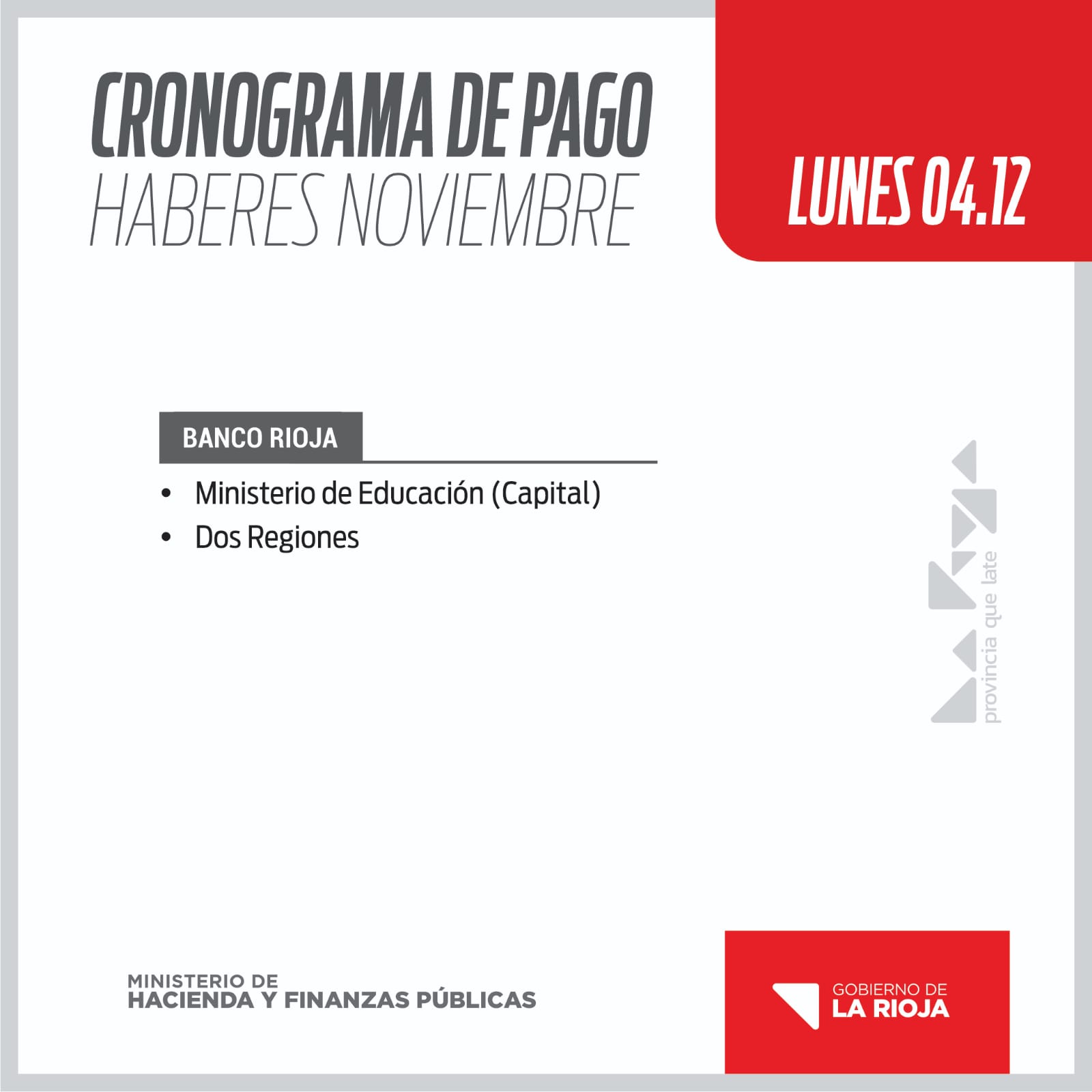 CRONOGRAMA DE PAGO: HABERES NOVIEMBRE - El Informador de La Rioja