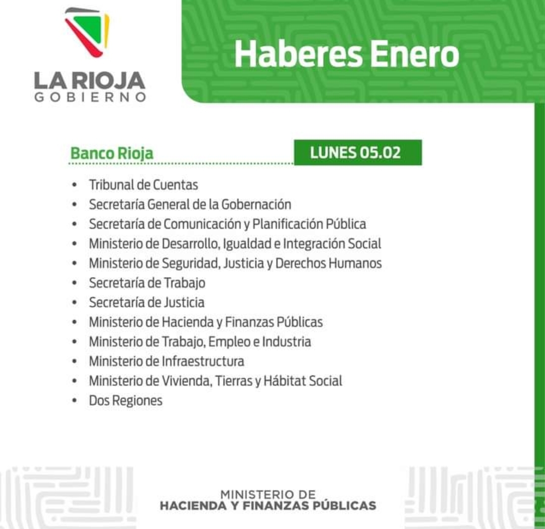 CRONOGRAMA DE PAGO: HABERES ENERO - El Informador de La Rioja
