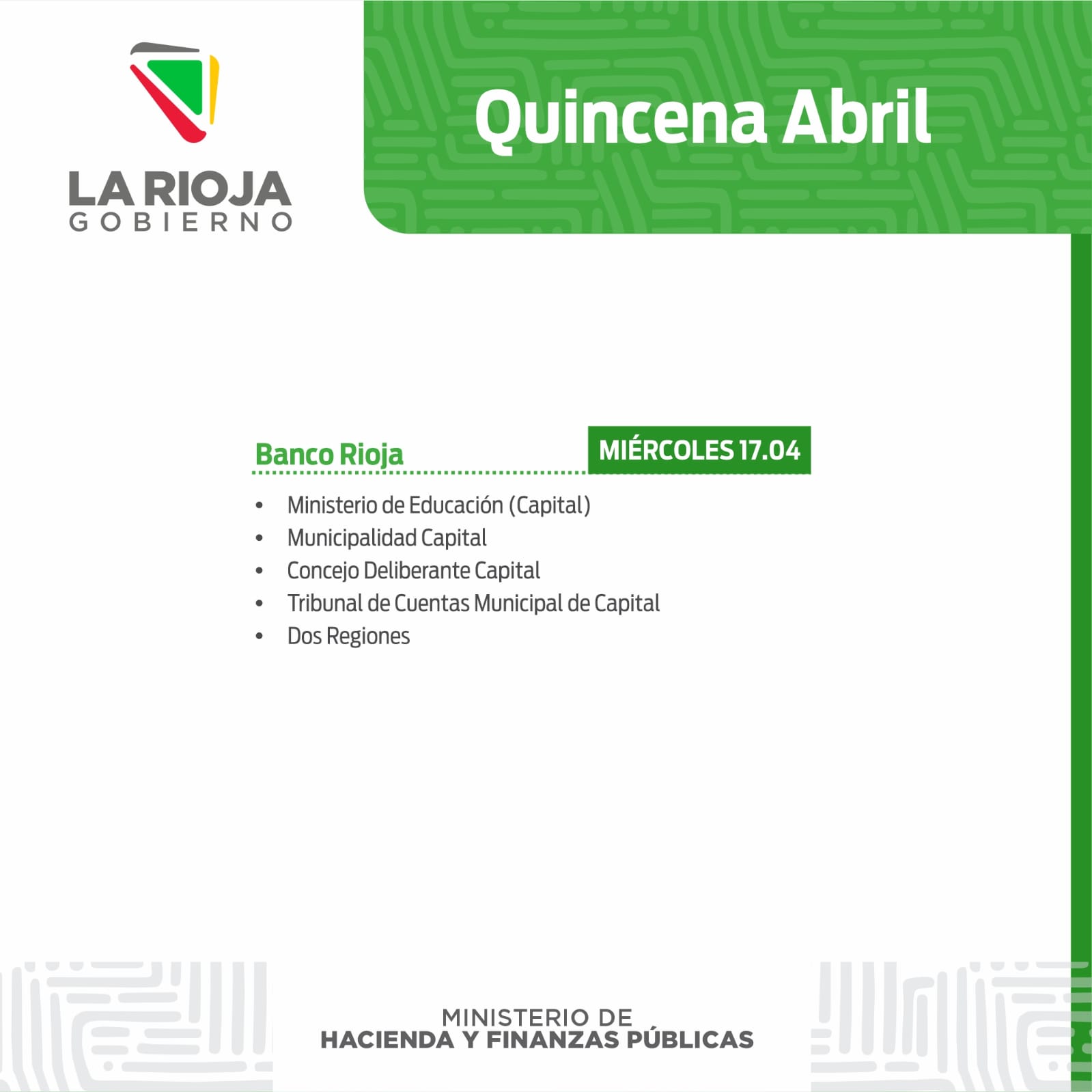 CRONOGRAMA DE PAGO: QUINCENA ABRIL - El Informador de La Rioja