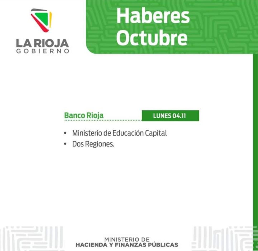 CRNOGRAMA DE PAGO: HABERES OCTUBRE - El Informador de La Rioja