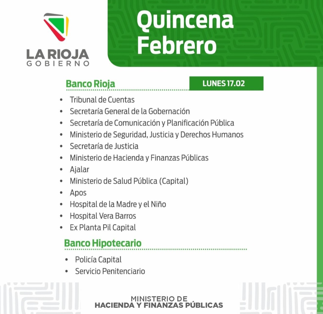 Cronograma de pago: Quincena Febrero - El Informador de La Rioja