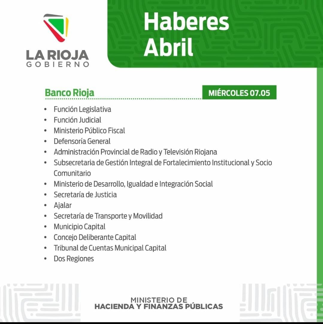 Cronograma de pago: Haberes Abril - El Informador de La Rioja