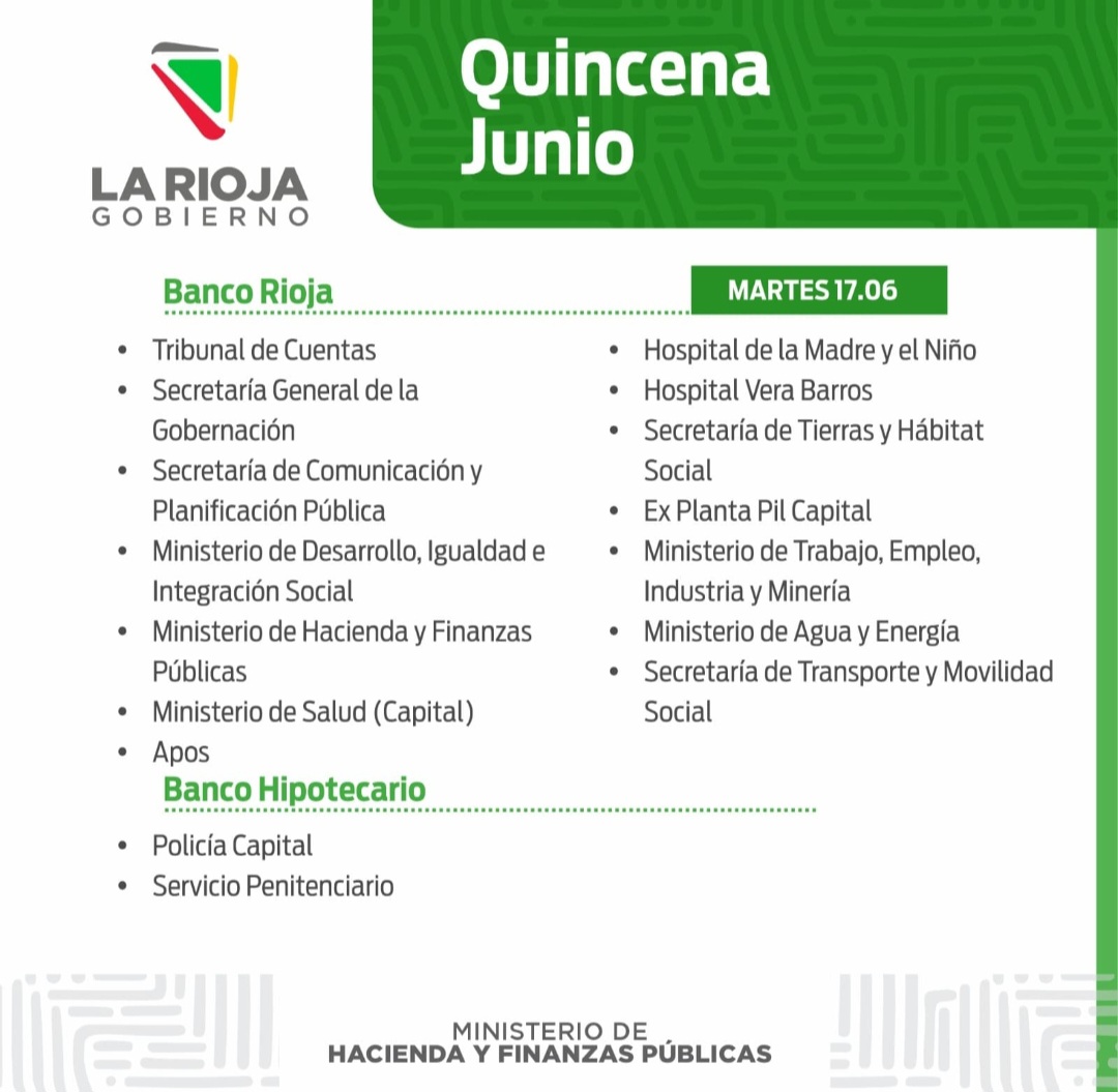 Cronograma de pago: Quincena Junio - El Informador de La Rioja