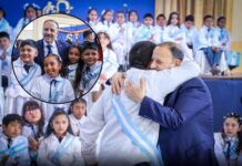 Quintela tomó la promesa de lealtad a la bandera a estudiantes de Famatina y destacó el valor de la educación y el patriotismo